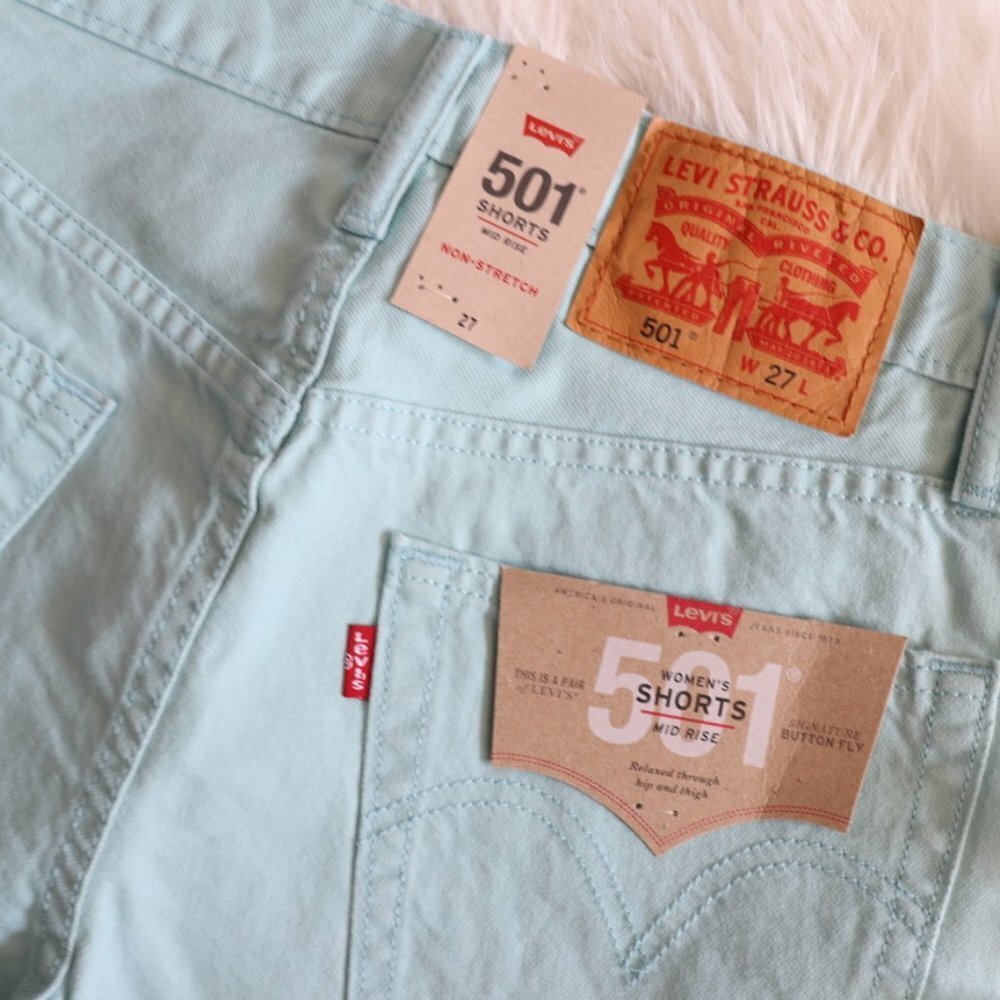 NWT Levi's Denim Shorts 501 Teal Blue Size 27 - Picture 4 of 5
